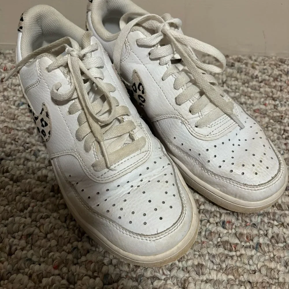 Nike Court Vision Low 11 Sneakers White Desert Sand Leopard Print- Size 7.5